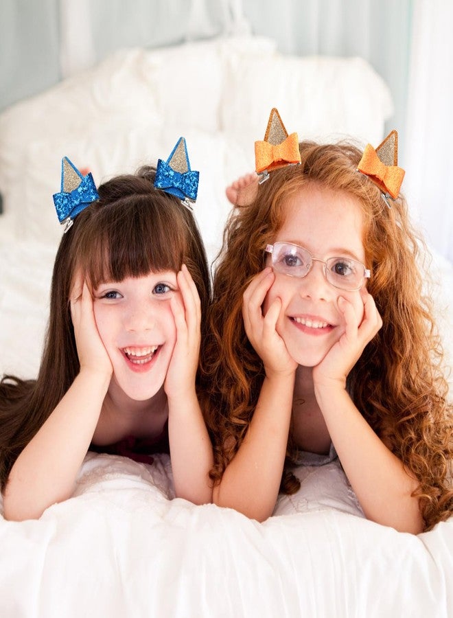 GUGUMO 4 Pcs Blue Ears Hair Clips, Glitter Hair Barrettes with Bows, Hair Pin Accessories for Girls Halloween Birthday Decorations Theme Party Supplies Cosplay (Blue & Orange) - Image 5